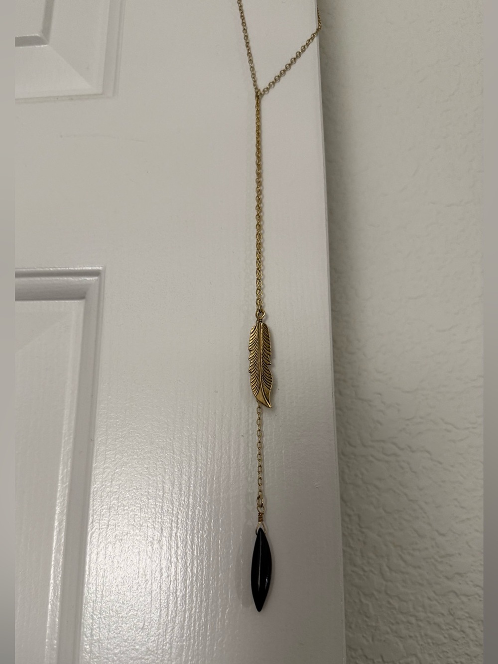 Gold Feather Y-Style Pendant Necklace - 24 inches